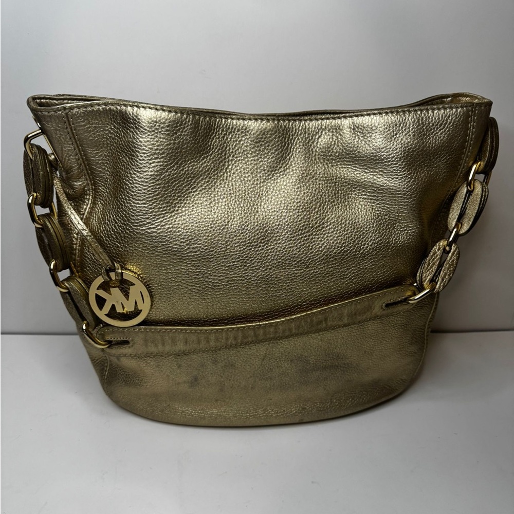 Michael Kors Fulton Hobo Leather Shoulder Bag Metallic Gold
